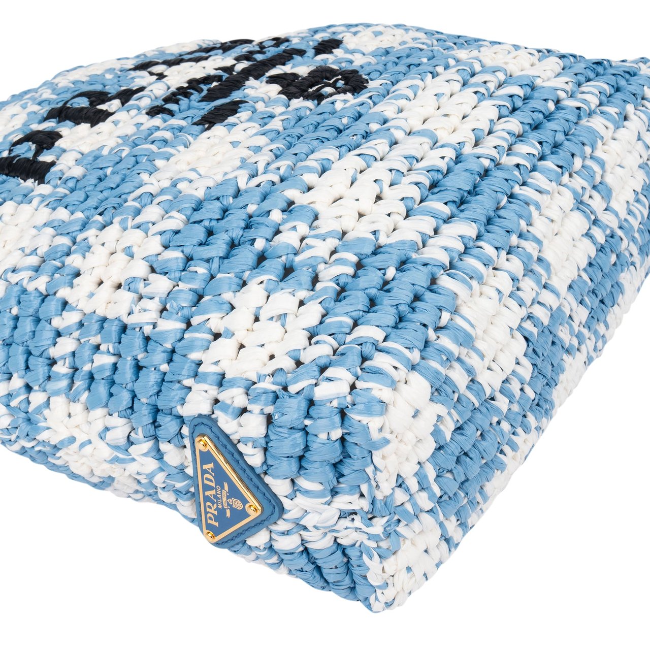 Prada Prada Blue Gaufre Raffia Handbag Blauw