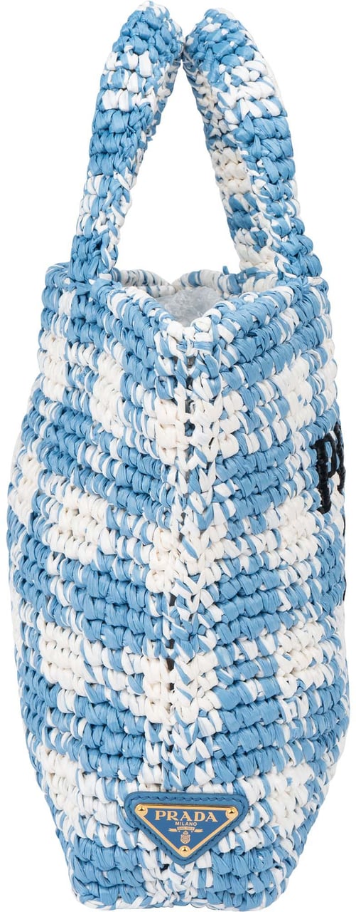 Prada Blue Gaufre Raffia Handbag Blauw