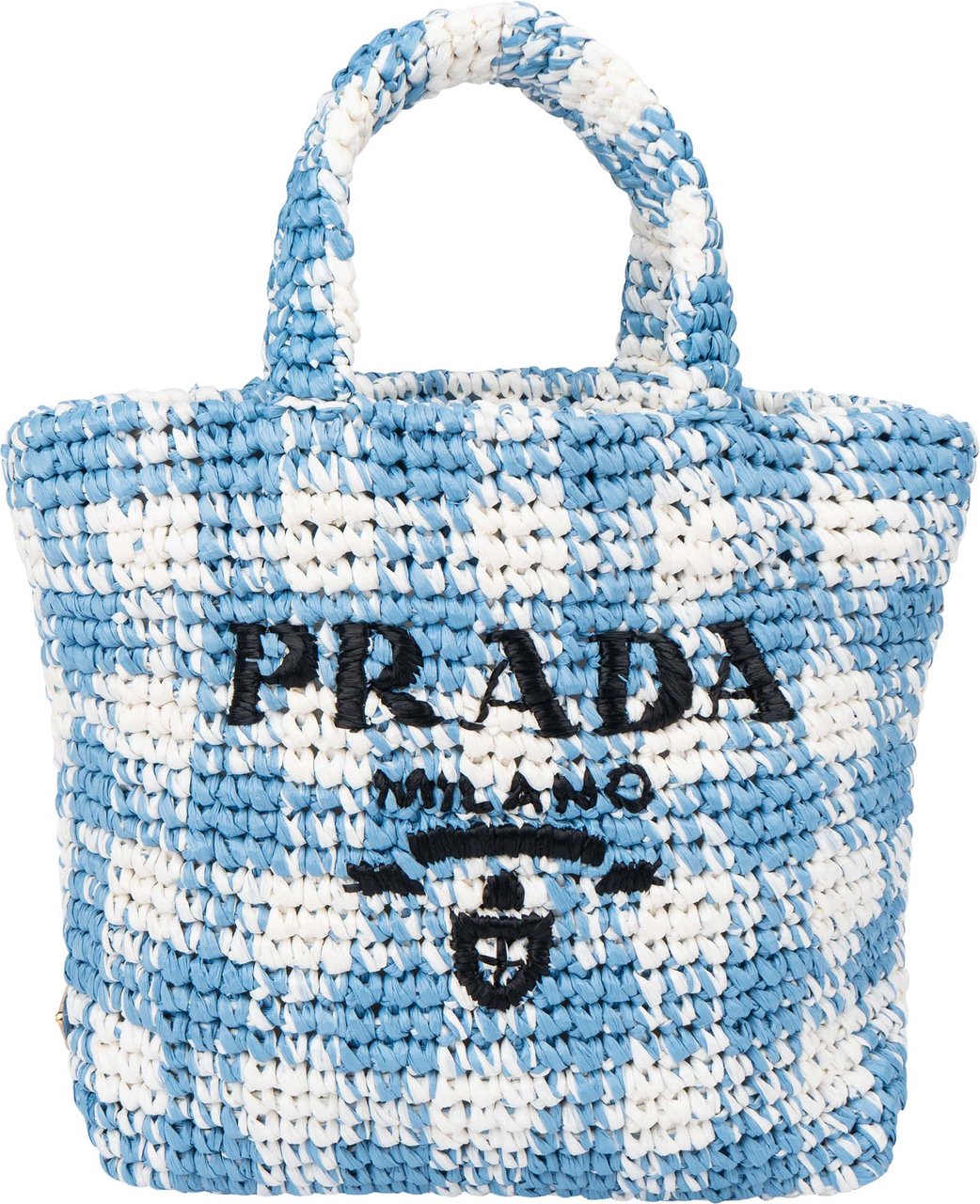 Prada Blue Gaufre Raffia Handbag Blauw