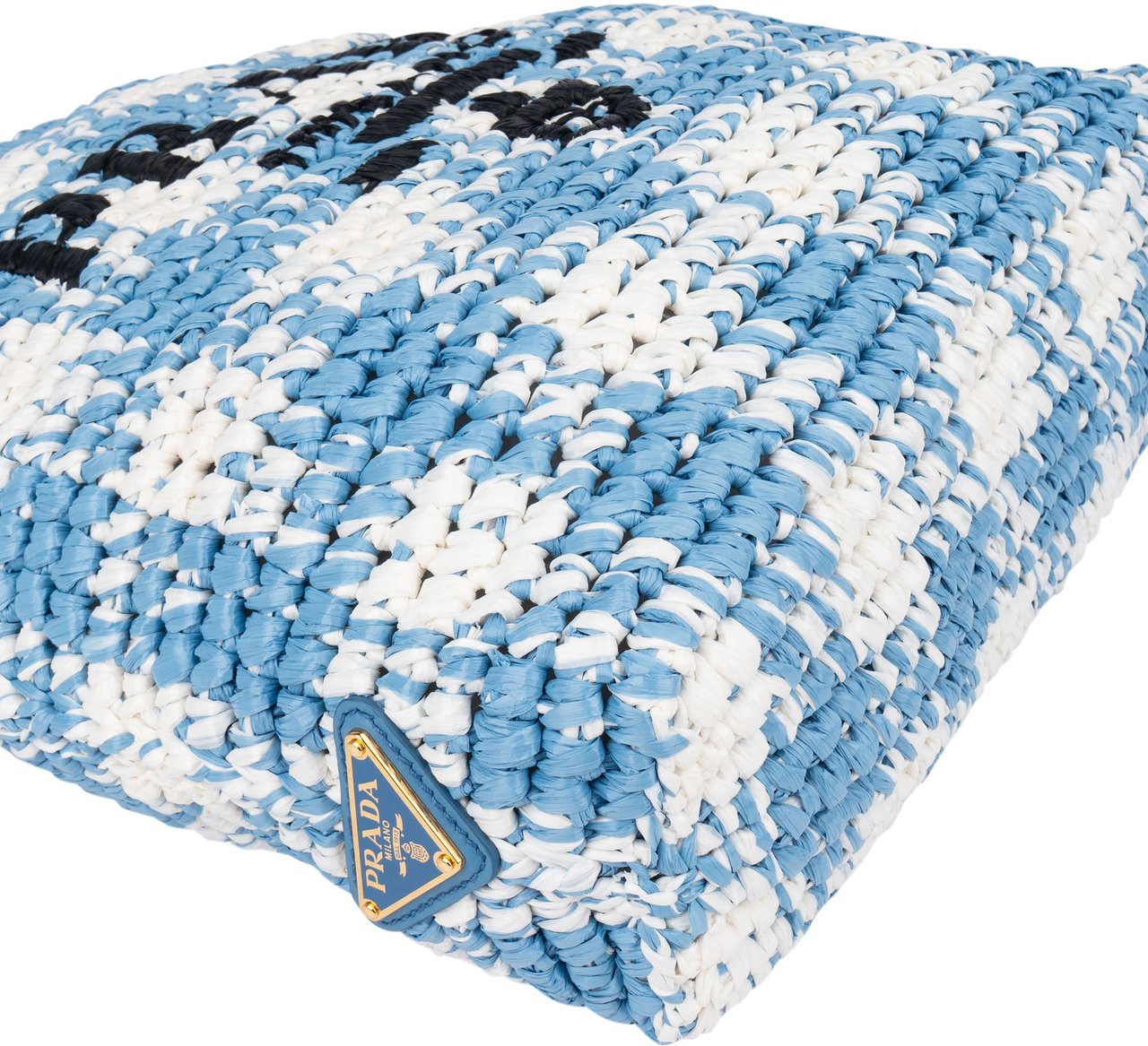Prada Blue Gaufre Raffia Handbag Blauw