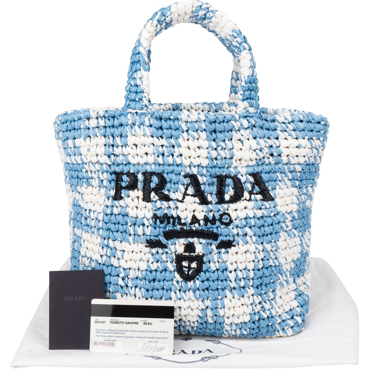 Prada Prada Blue Gaufre Raffia Handbag Blauw