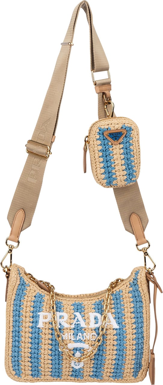 Prada Tricolor Raffia Re-Editon Crossbody bag Beige