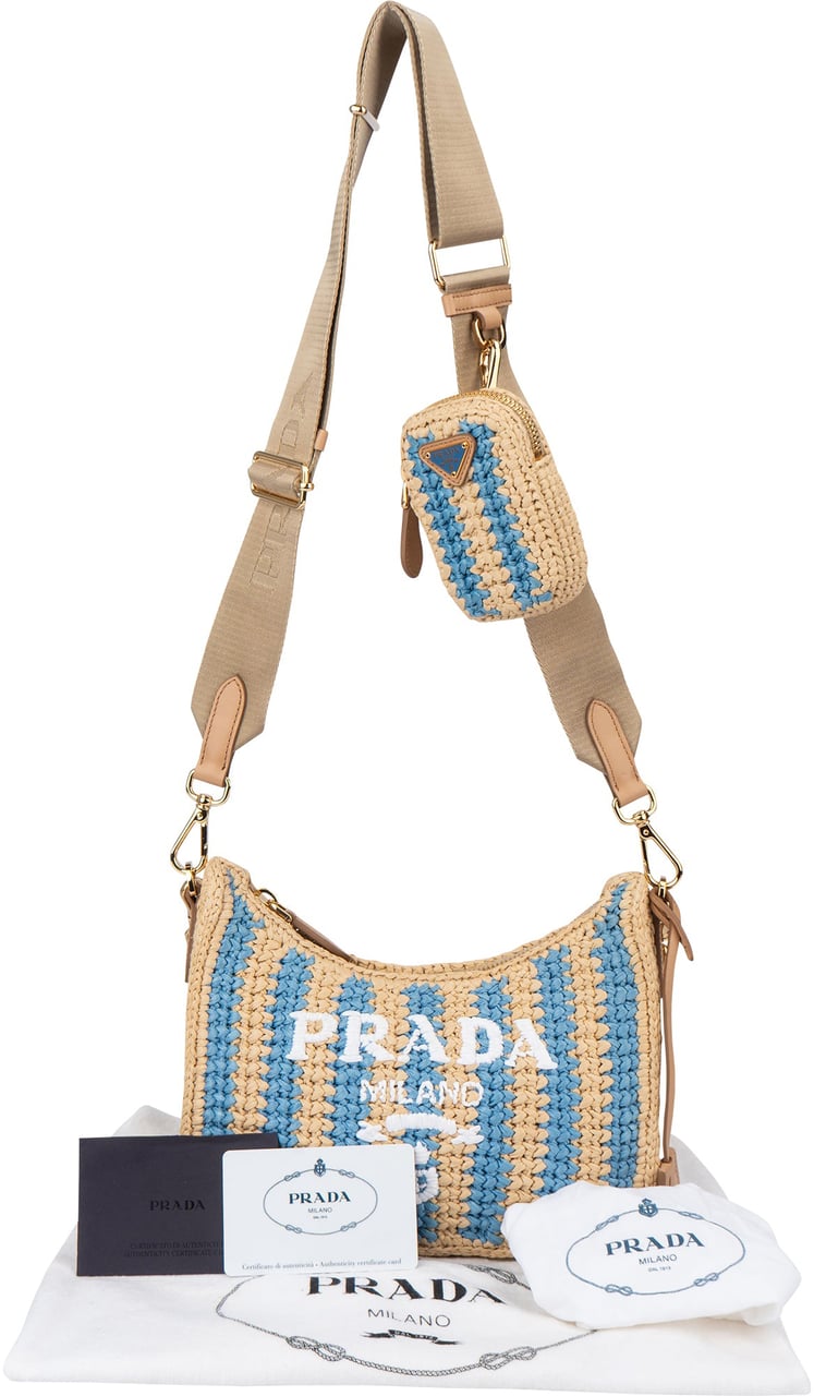 Prada Tricolor Raffia Re-Editon Crossbody bag Beige
