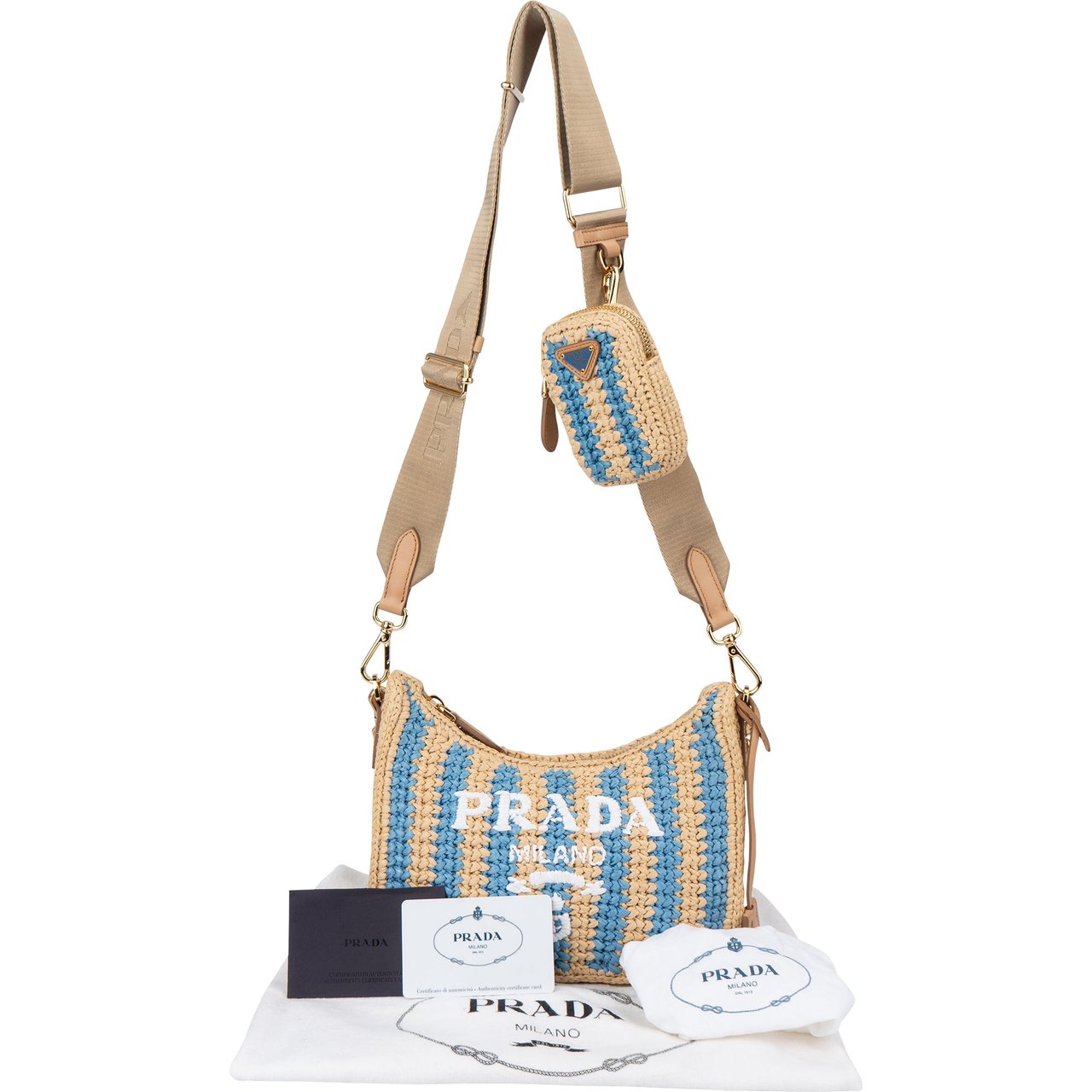 Prada Prada Tricolor Raffia Re-Editon Crossbody bag Beige