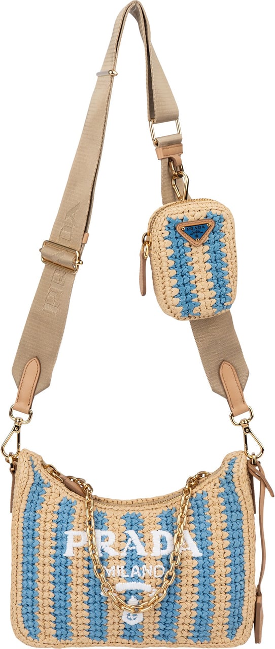 Prada Tricolor Raffia Re-Editon Crossbody bag Beige