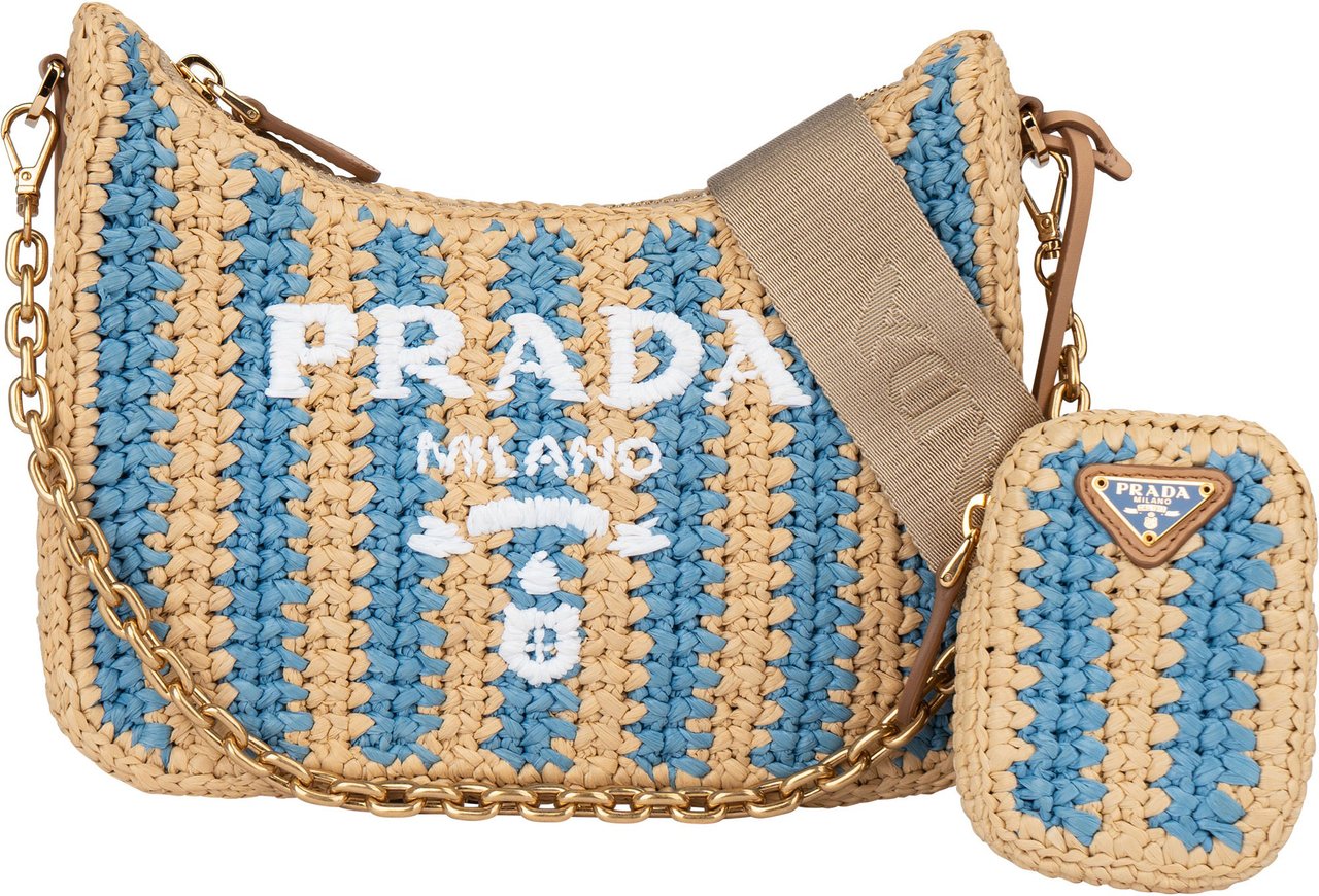 Prada Tricolor Raffia Re-Editon Crossbody bag Beige