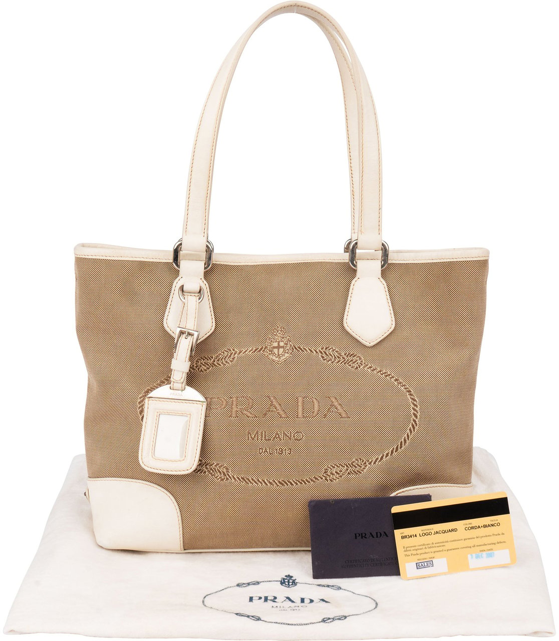Prada Classic Jacquard Triangle Handbag Bruin