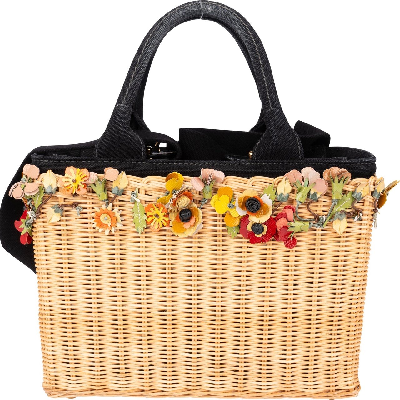 Prada Prada Limited Floral Basket Handbag Zwart