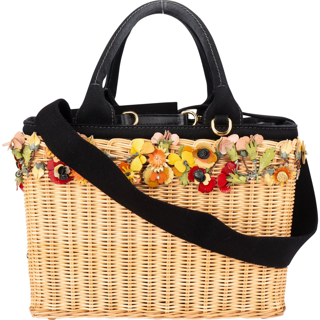 Prada Prada Limited Floral Basket Handbag Zwart