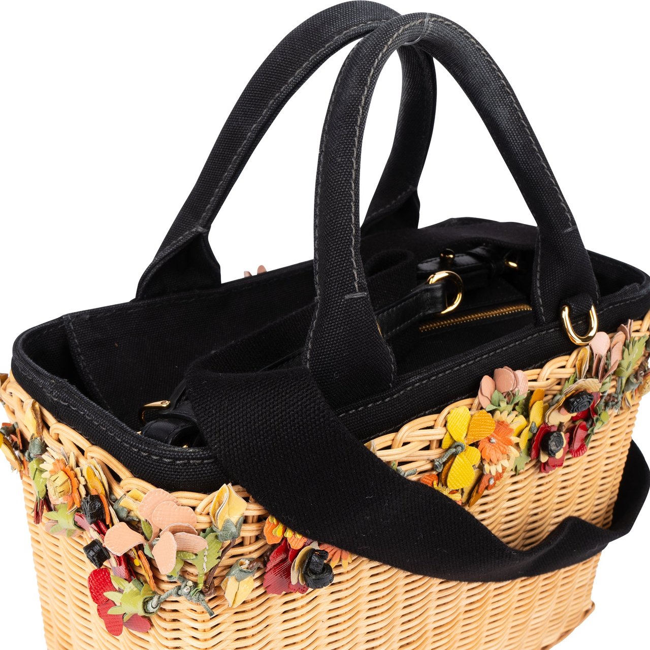 Prada Prada Limited Floral Basket Handbag Zwart