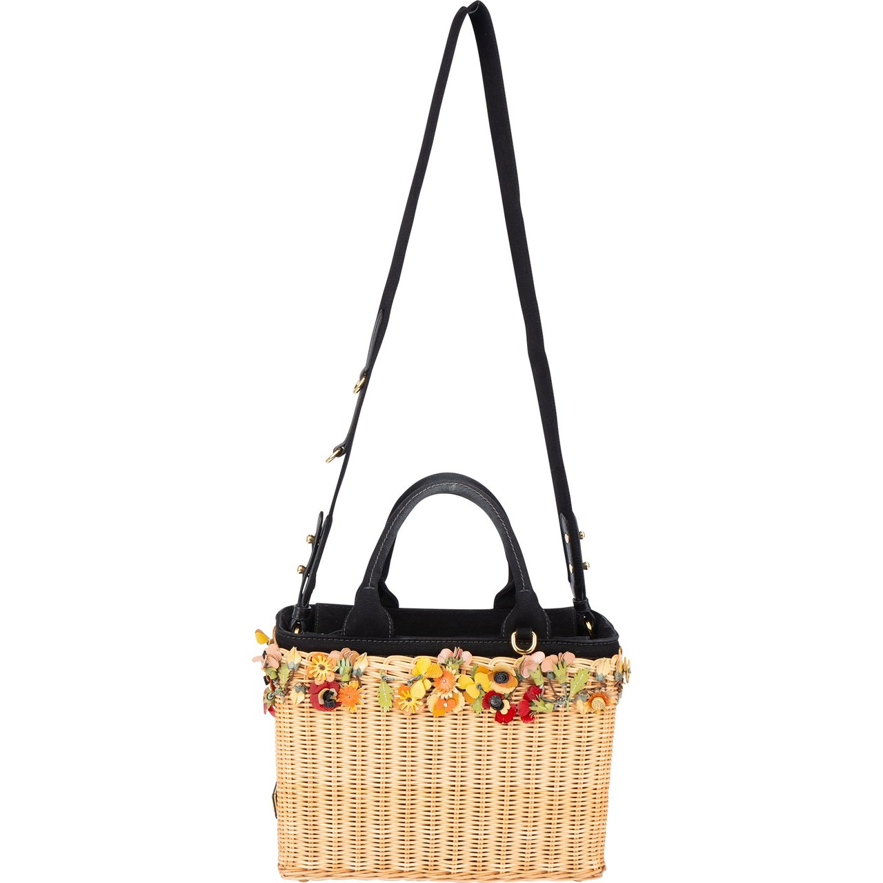 Prada Prada Limited Floral Basket Handbag Zwart
