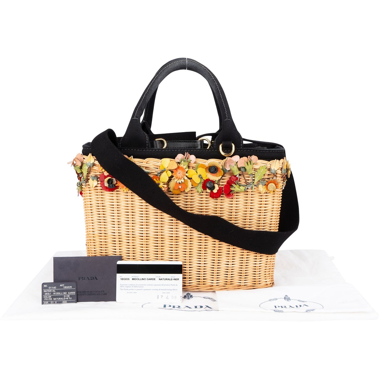 Prada Prada Limited Floral Basket Handbag Zwart