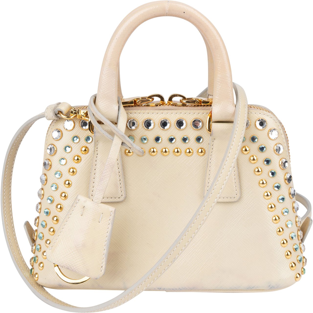 Prada Prada Patent Crystal Mini Promenade Handbag Wit