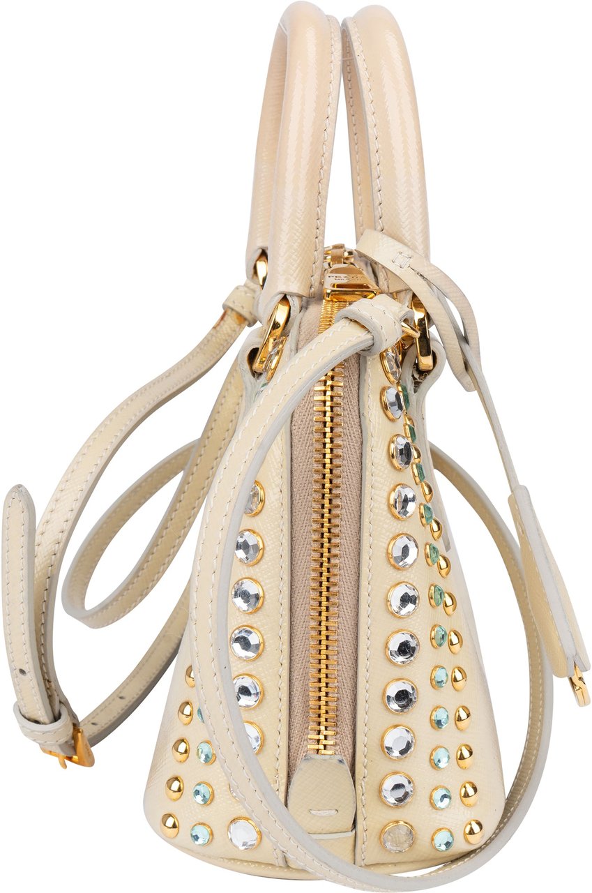Prada Prada Patent Crystal Mini Promenade Handbag Wit