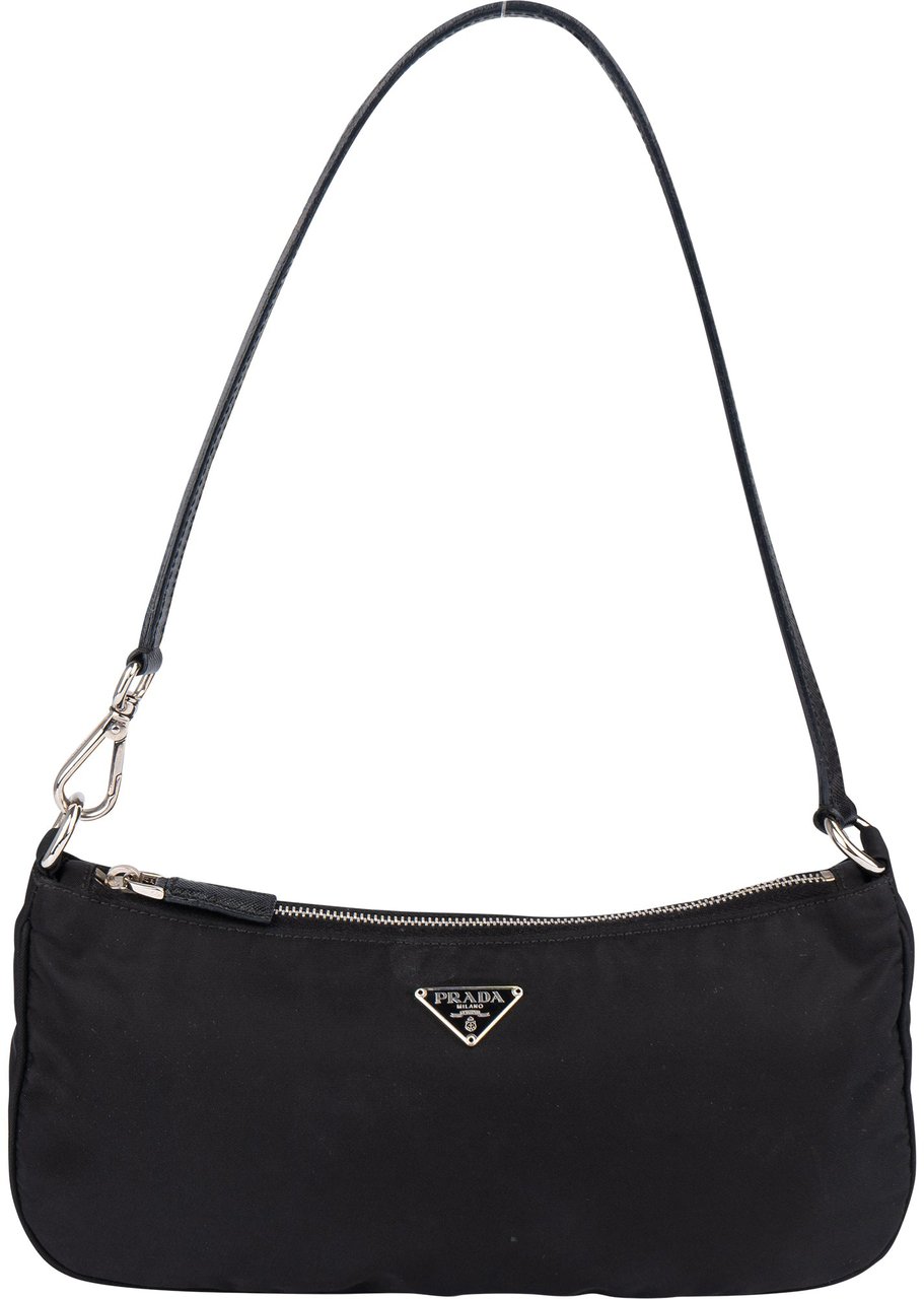 Prada Prada Black Triangle Nylon Shoulder Bag Zwart