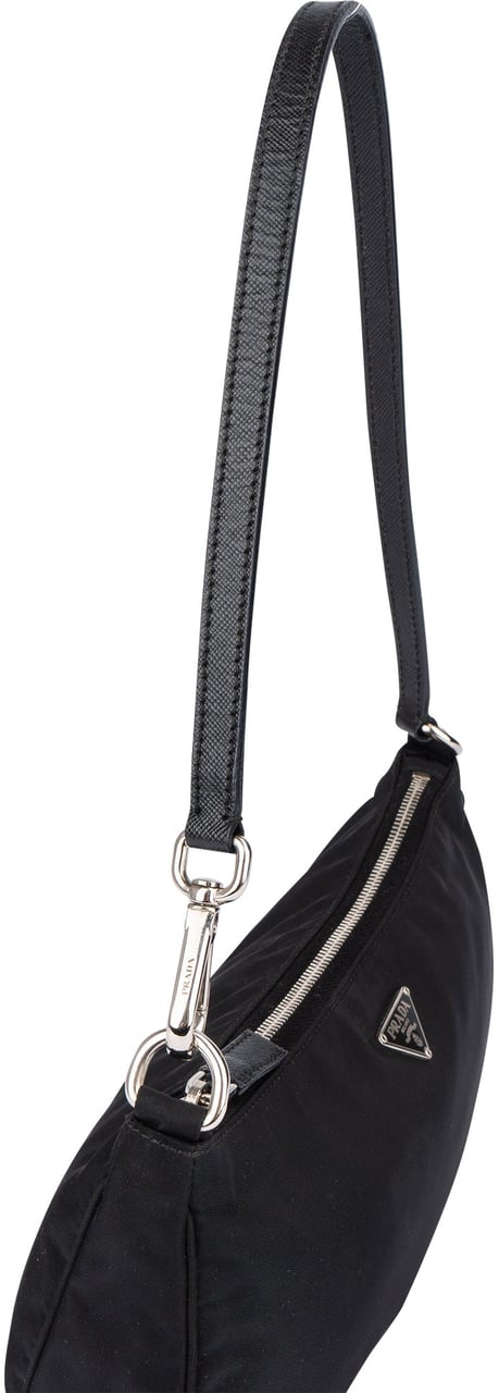 Prada Prada Black Triangle Nylon Shoulder Bag Zwart