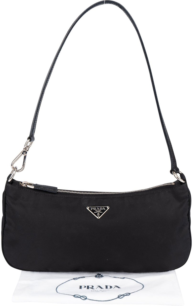 Prada Prada Black Triangle Nylon Shoulder Bag Zwart