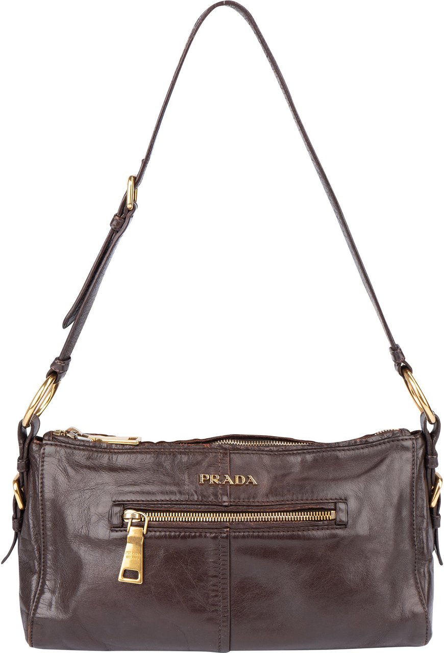 Prada Prada Brown Leather Shoulder Bag Bruin