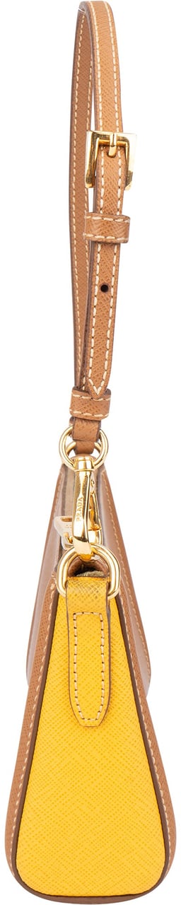 Prada Prada Bicolor Saffiano Leather Mini Handbag Bruin