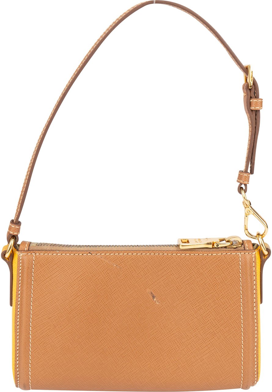 Prada Prada Bicolor Saffiano Leather Mini Handbag Bruin
