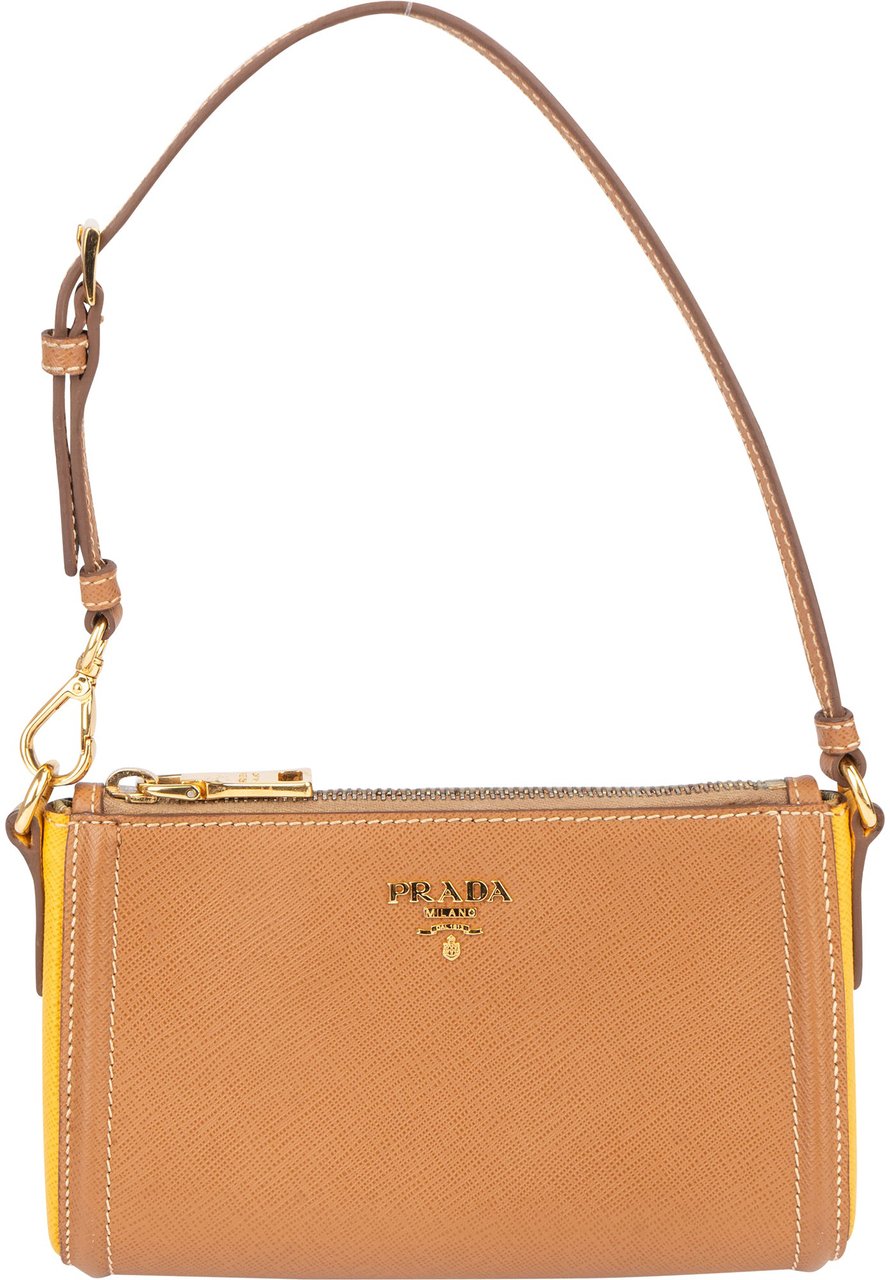 Prada Bicolor Saffiano Leather Mini Handbag Bruin