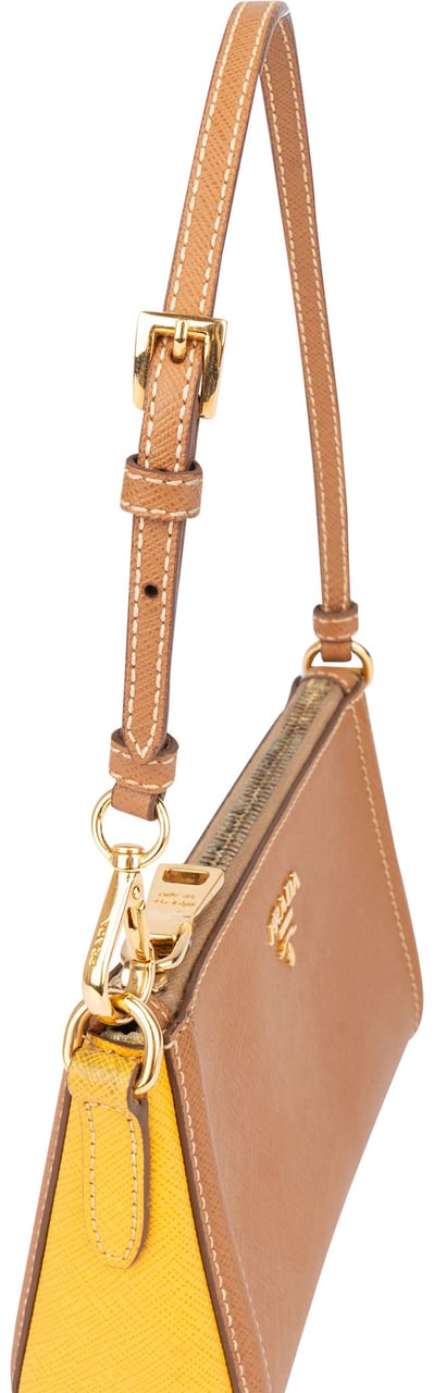 Prada Bicolor Saffiano Leather Mini Handbag Bruin