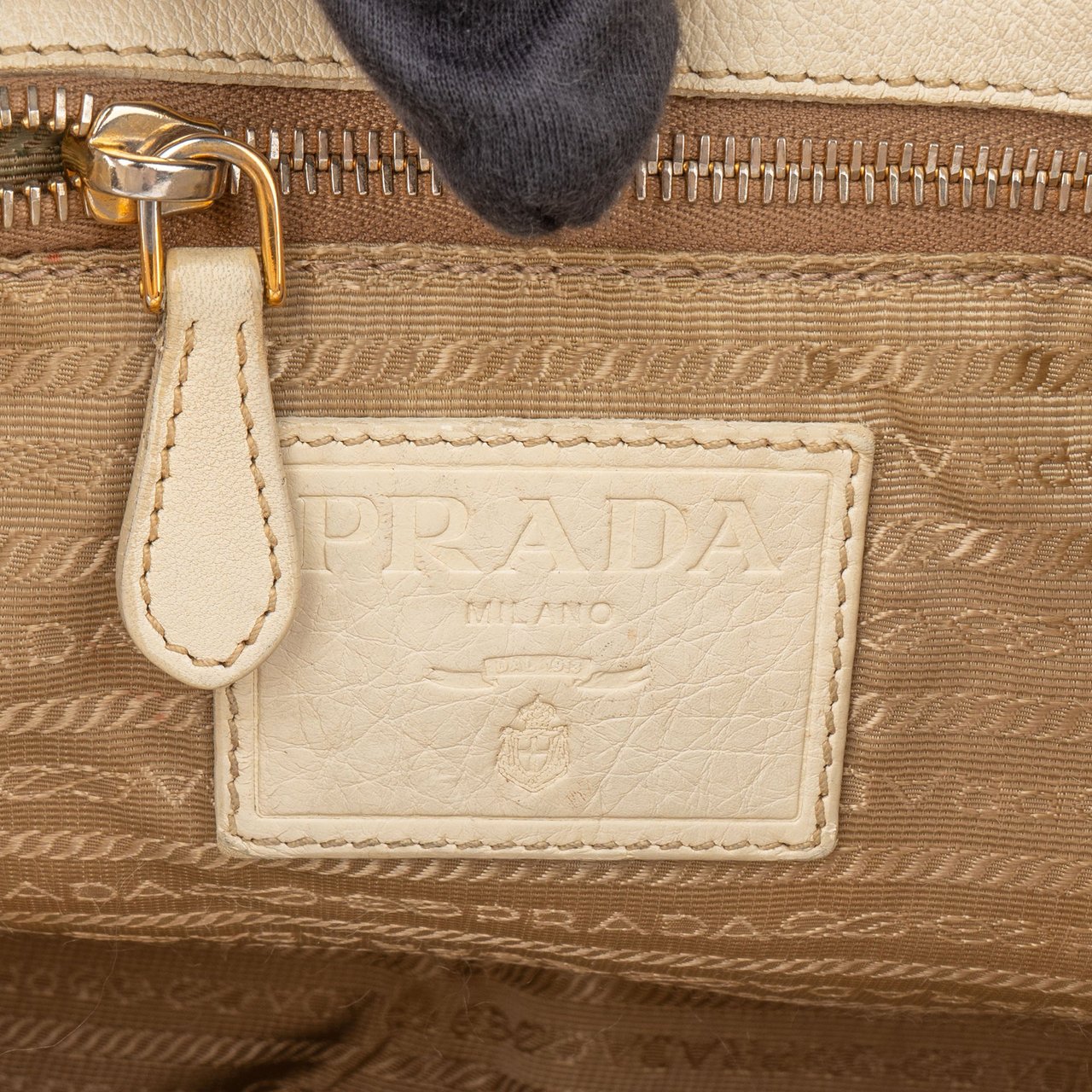 Prada Prada Jacquard City Handbag Beige