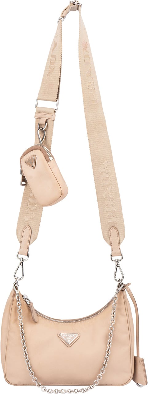 Prada Prada Nylon Triangle Re-Edition Crossbody Bag Beige