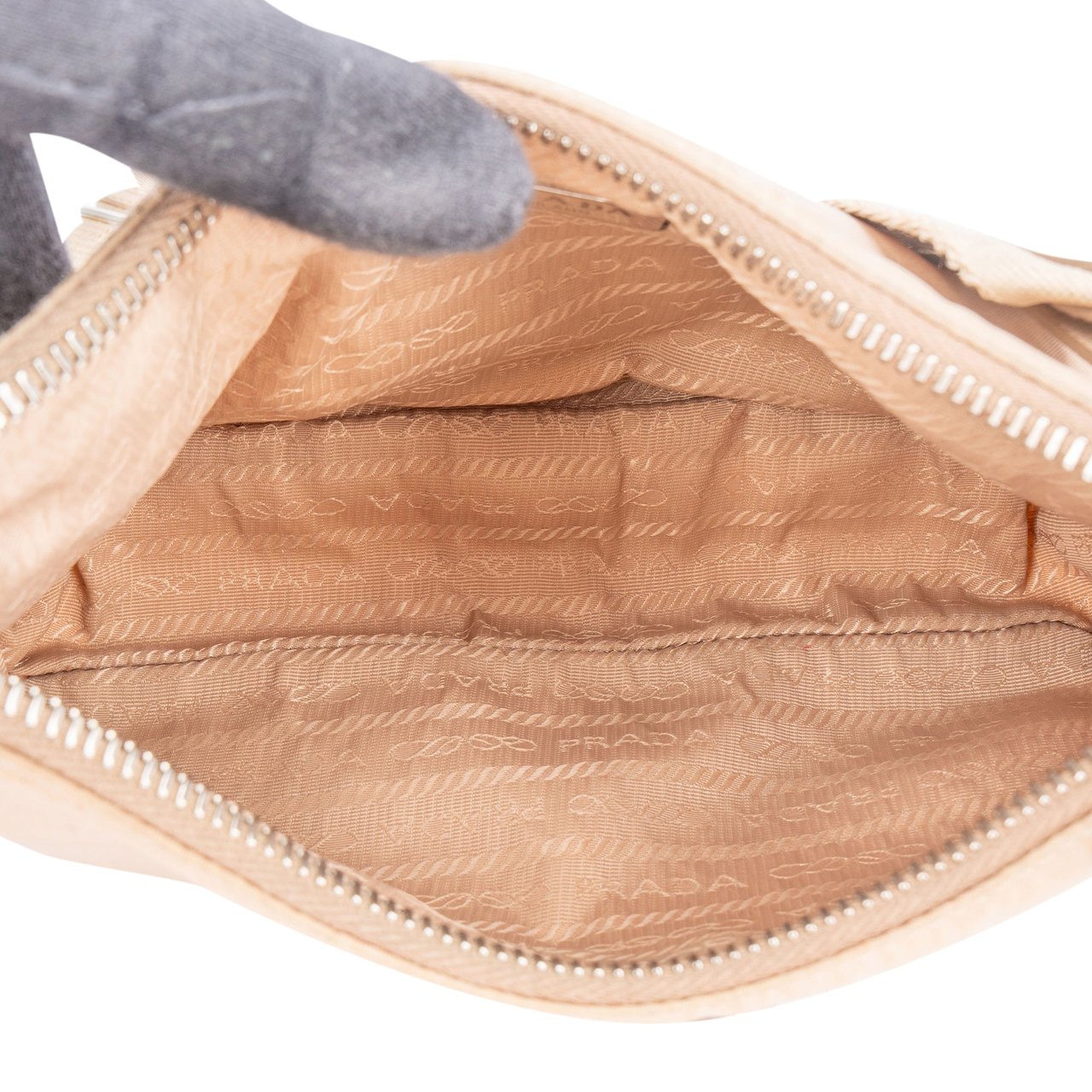 Prada Nylon Triangle Re-Edition Crossbody Bag Beige