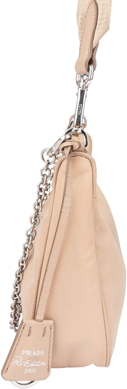 Prada Nylon Triangle Re-Edition Crossbody Bag Beige