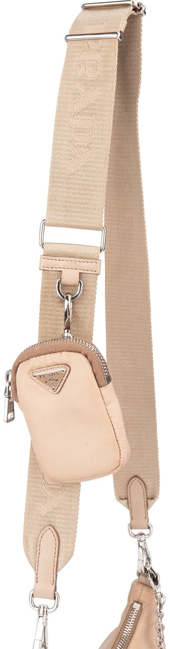 Prada Nylon Triangle Re-Edition Crossbody Bag Beige