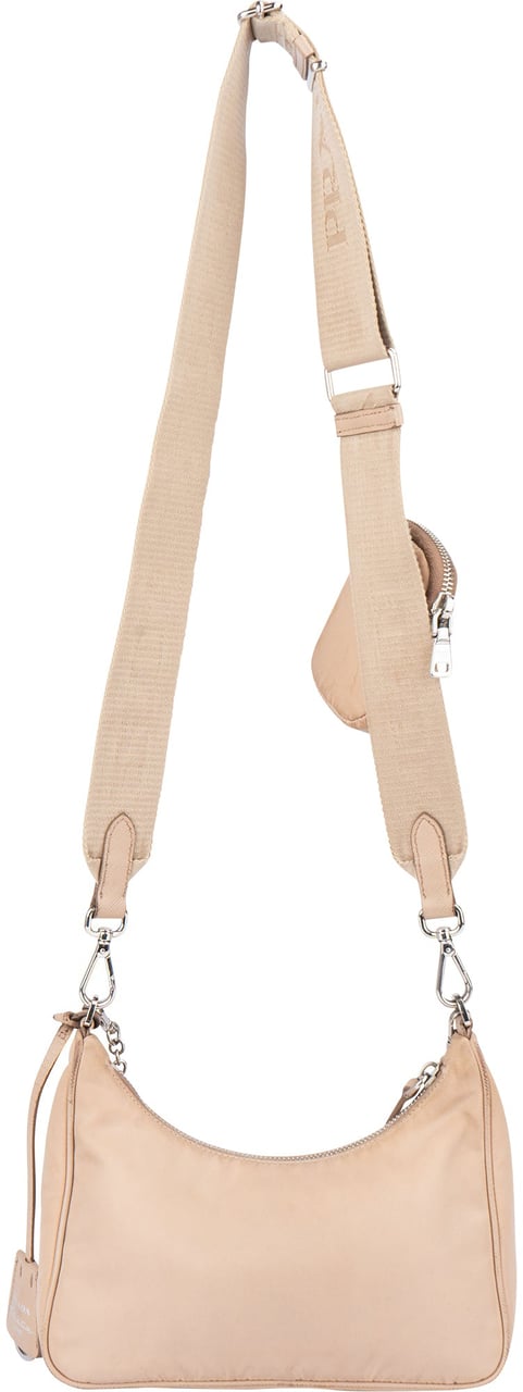 Prada Nylon Triangle Re-Edition Crossbody Bag Beige