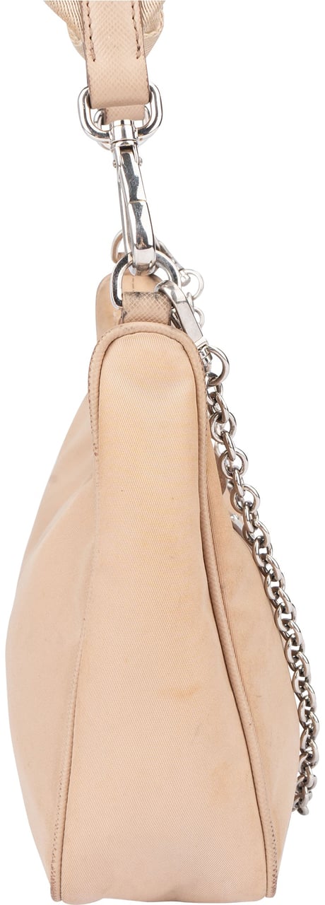 Prada Nylon Triangle Re-Edition Crossbody Bag Beige