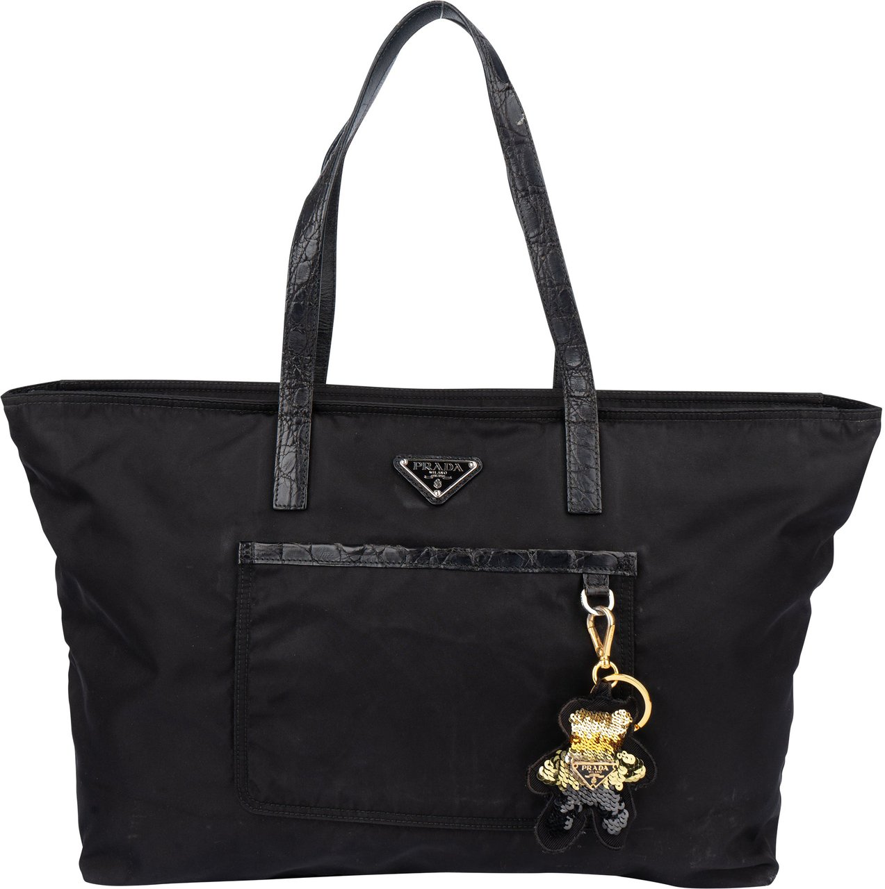 Prada Prada Black Nylon Triangle Shopper Handbag Zwart