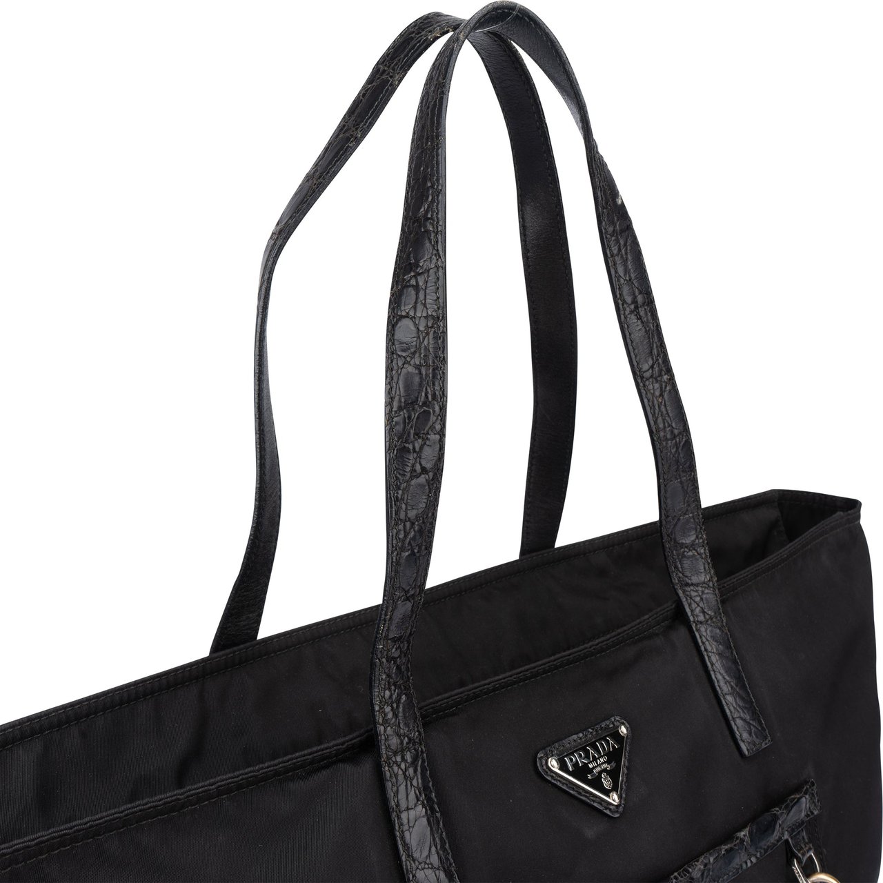 Prada Prada Black Nylon Triangle Shopper Handbag Zwart