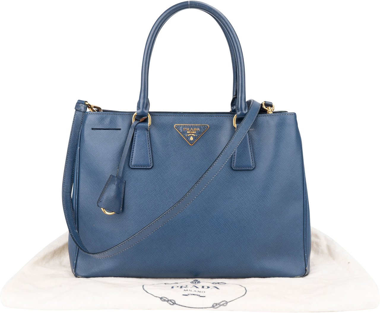 Prada Prada Blue Saffiano Leather Galleria Handbag Blauw