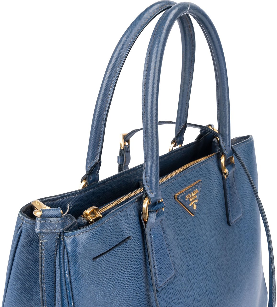 Prada Prada Blue Saffiano Leather Galleria Handbag Blauw