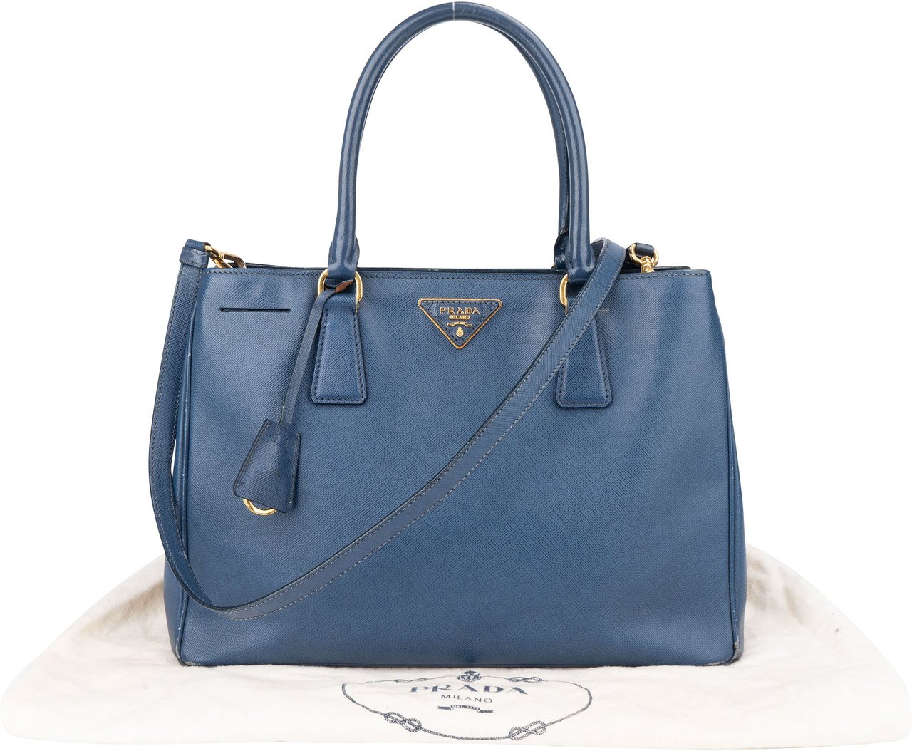 Prada Prada Blue Saffiano Leather Galleria Handbag Blauw
