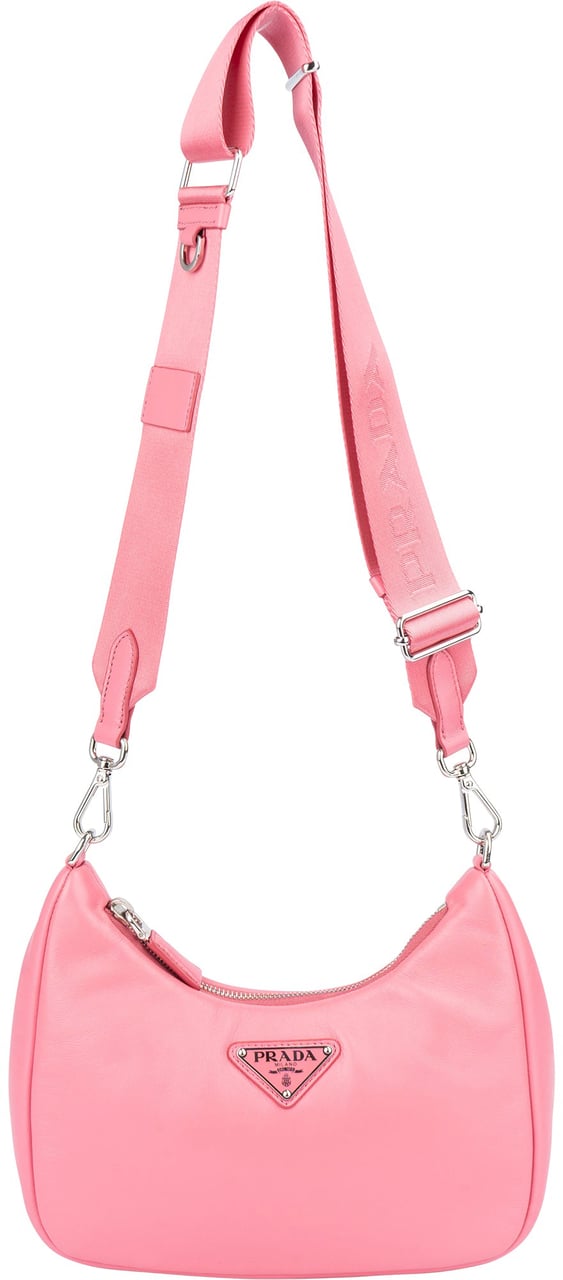 Prada Prada Soft Leather Triangle RE-Edition Crossbody Bag Roze