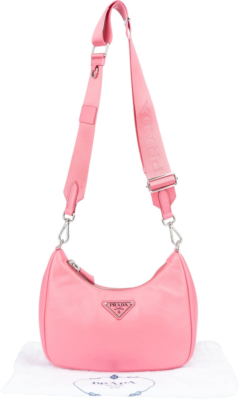 Prada Prada Soft Leather Triangle RE-Edition Crossbody Bag Roze