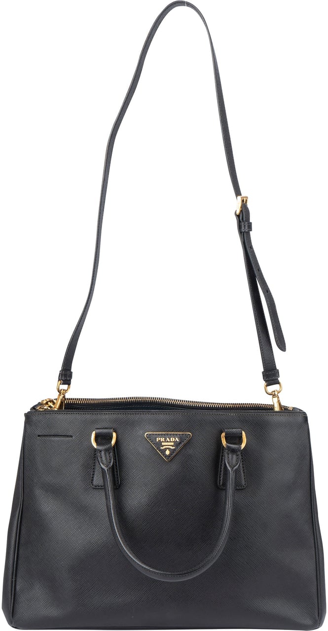 Prada Prada Black Saffiano Leather Galleria Handbag Zwart