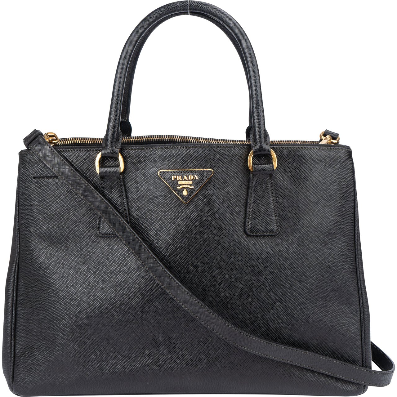 Prada Prada Black Saffiano Leather Galleria Handbag Zwart