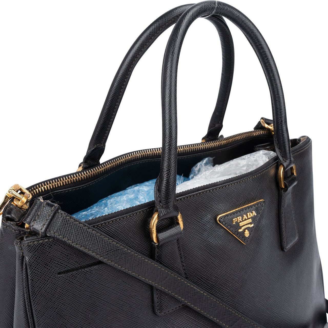 Prada Prada Black Saffiano Leather Galleria Handbag Zwart