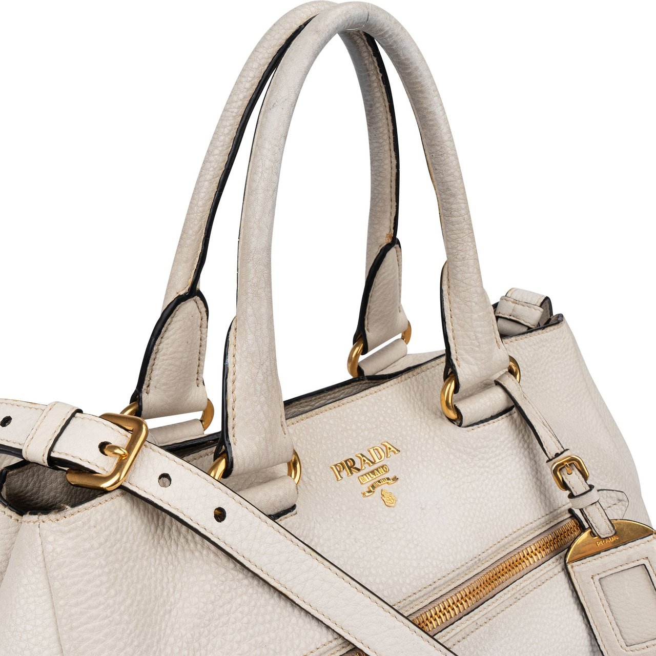 Prada White Calfskin Vitello Handbag Wit