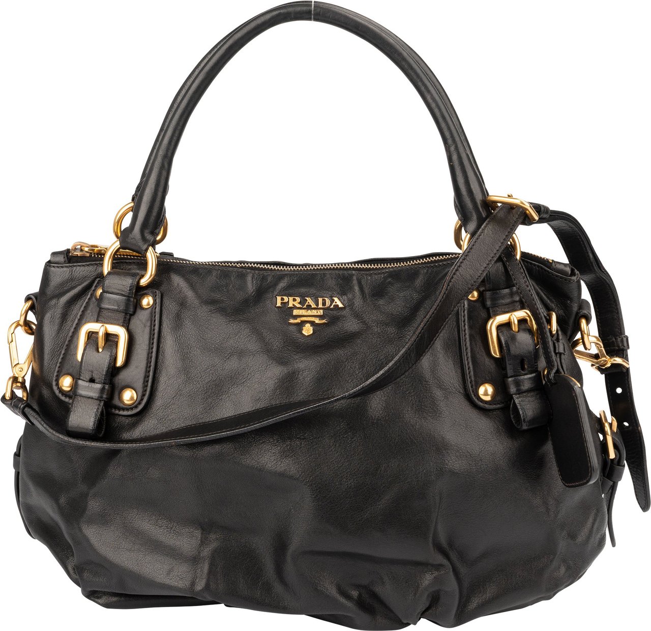 Prada Prada Classic Leather City Handbag Zwart