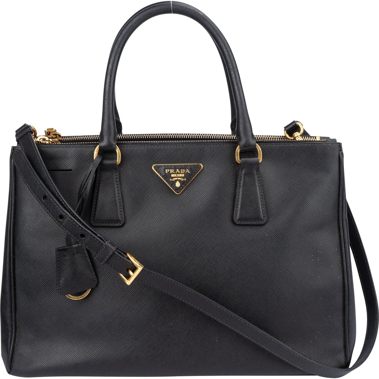 Prada Prada Black Saffiano Leather Galleria Handbag Zwart
