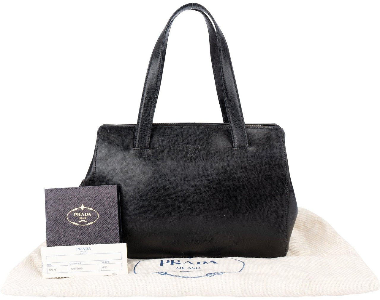 Prada Prada Black Saffiano Leather Handbag Zwart