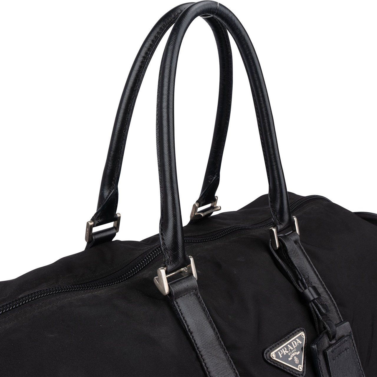 Prada Prada Black Nylon Triangle Duffle Bag 50 Zwart
