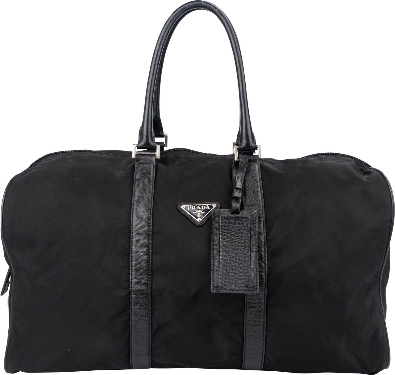 Prada Prada Black Nylon Triangle Duffle Bag 50 Zwart