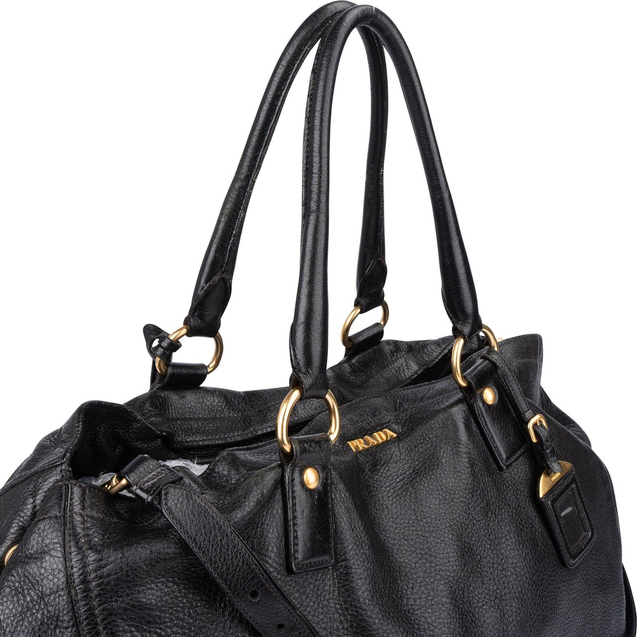 Prada Prada Black Deerskin City Handbag Zwart